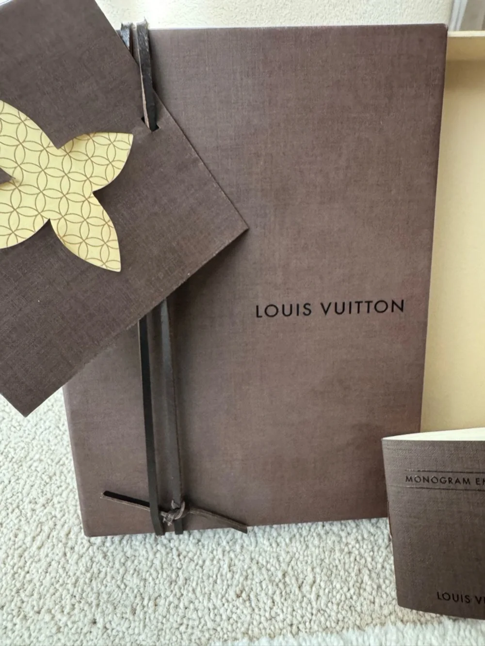 Louis Vuitton Brown Empty Drawer Slide Pull Out Box Ribbon Card 7.5 x 5.5 x 1.5